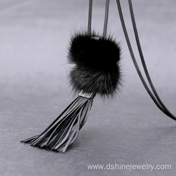 Korea Style Tassle Fur Ball Long Sweater Chain Necklace